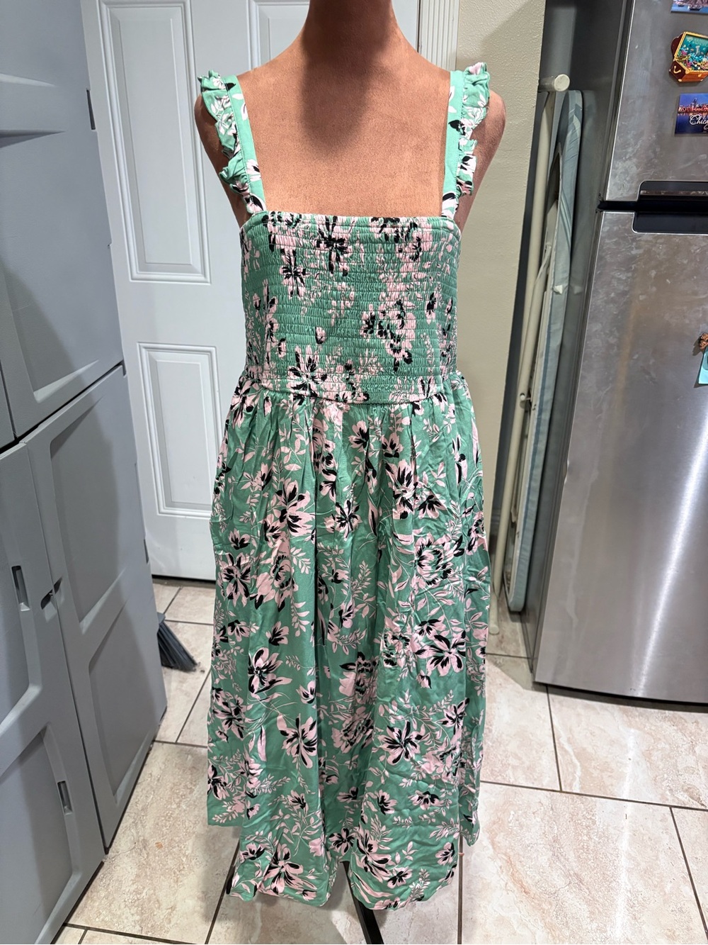 torrid Mint Green Floral Smocked Midi Dress with Ruffle Straps